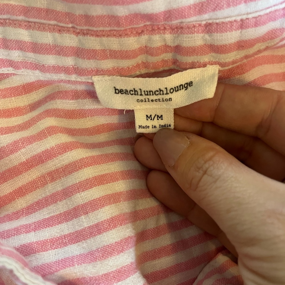 Beachlunchlounge Pink Striped Linen Blend Sleeveless Collared Shirt‎ Size Medium - Picture 3 of 5